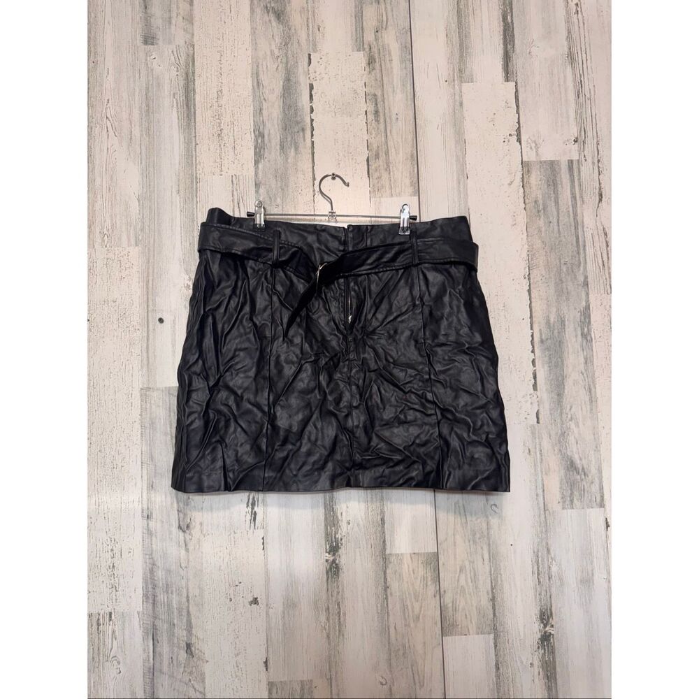 Forever 21+ Black Faux Leather Mini Skirt Belted High Waist Moto Style Size 1X